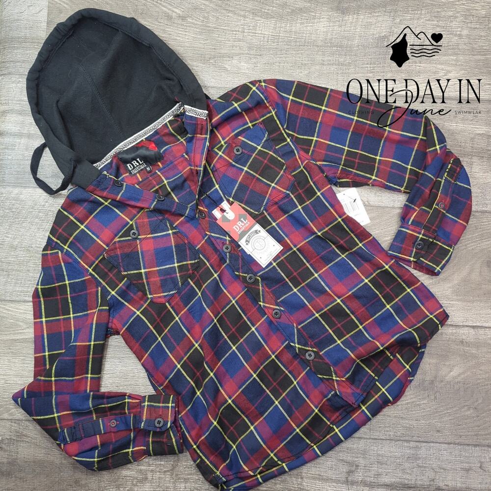 DRL Essentials Hooded Button Front Flanel Shirt Size S